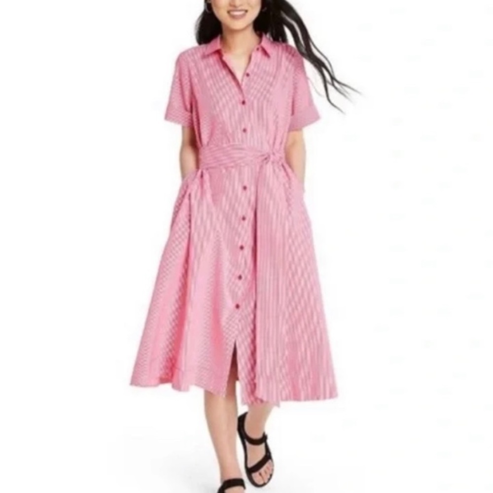 Pink Striped Shirt Dress